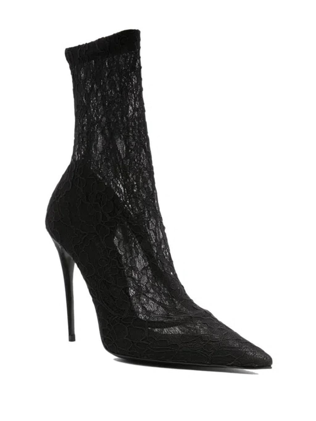 DOLCE & GABBANA Black Stretch Lace Boots Product Image