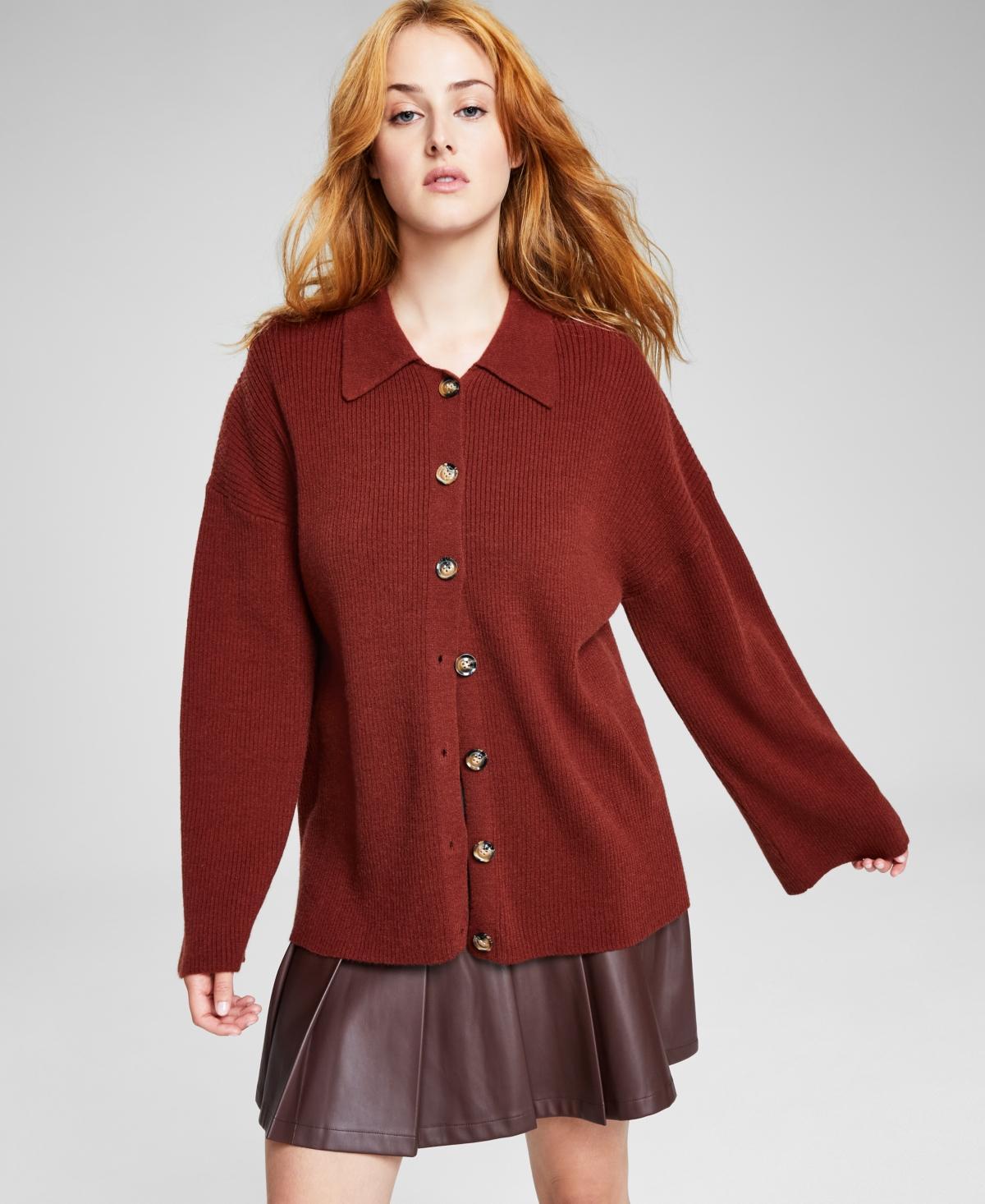 And Now This Womens Collared Cardigan Sweater Product Image