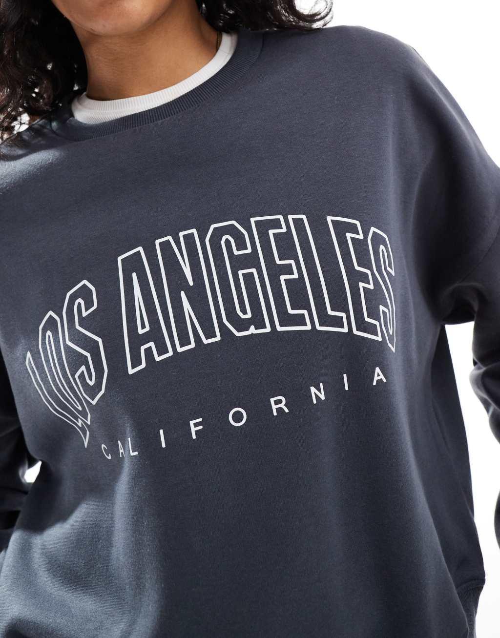 ONLY crew neck sweat with Los Angeles print in charcoal Product Image