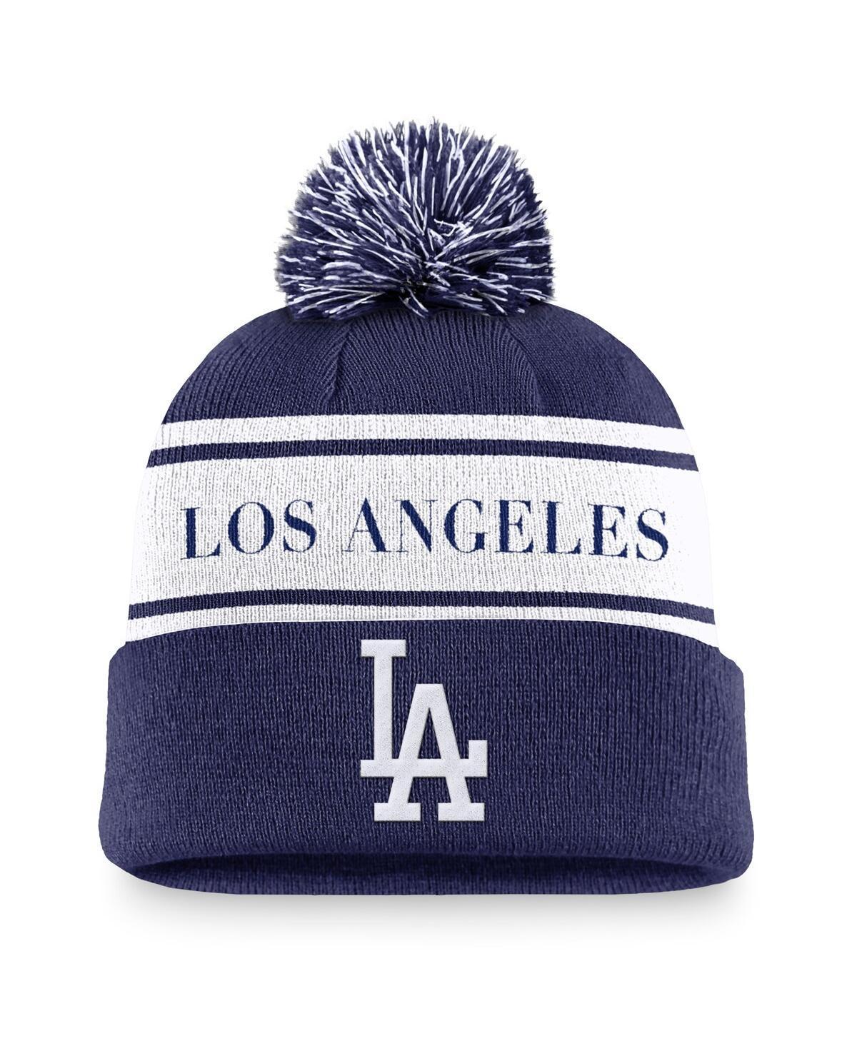 Nike Mens Royal Los Angeles Dodgers Team Stripe Peak Cuffed Knit Hat with Pom Product Image