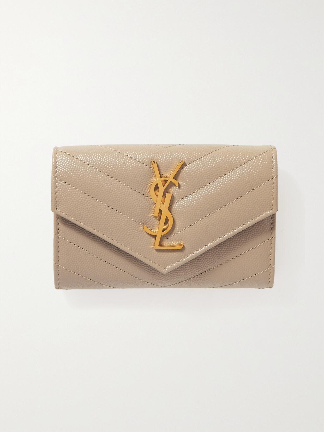 SAINT LAURENT Monogramme Envelope Quilted Textured-leather Wallet In Neutrals Product Image