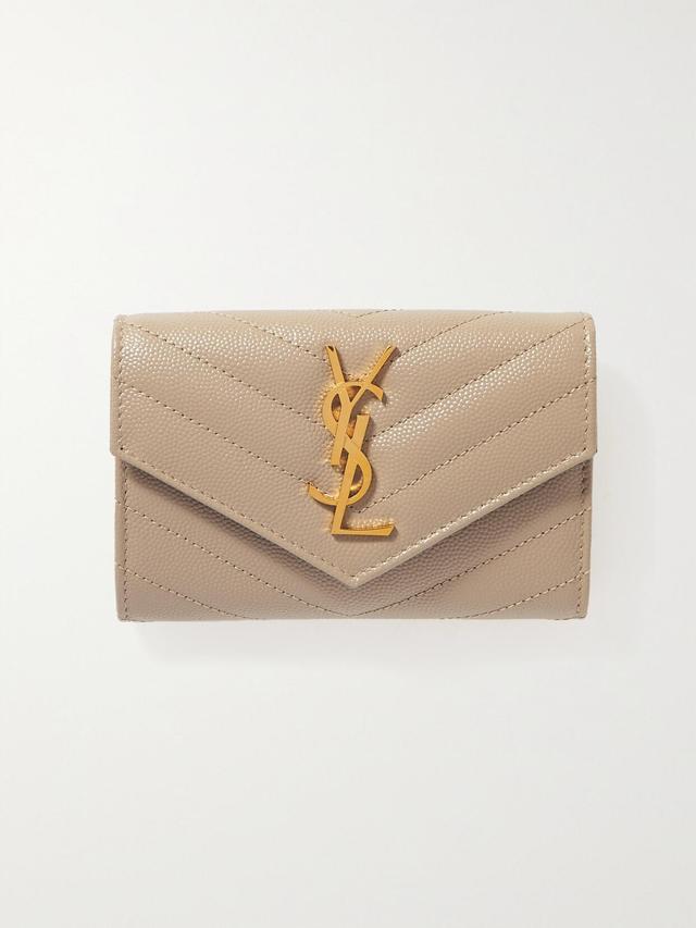 SAINT LAURENT Monogramme Envelope Quilted Textured-leather Wallet In Neutrals Product Image