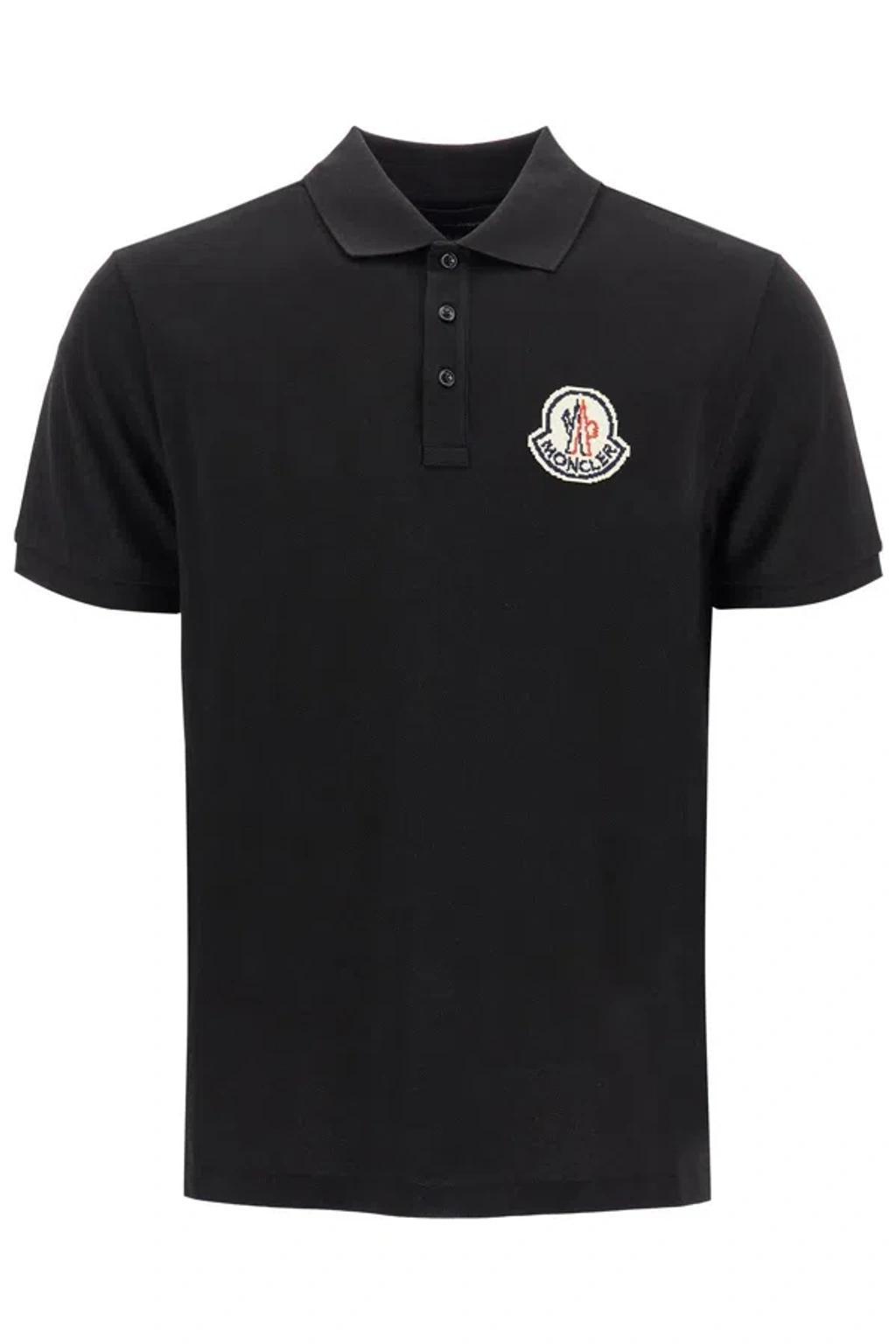 MONCLER Pixel Effect Logo Polo Shirt In Black Product Image