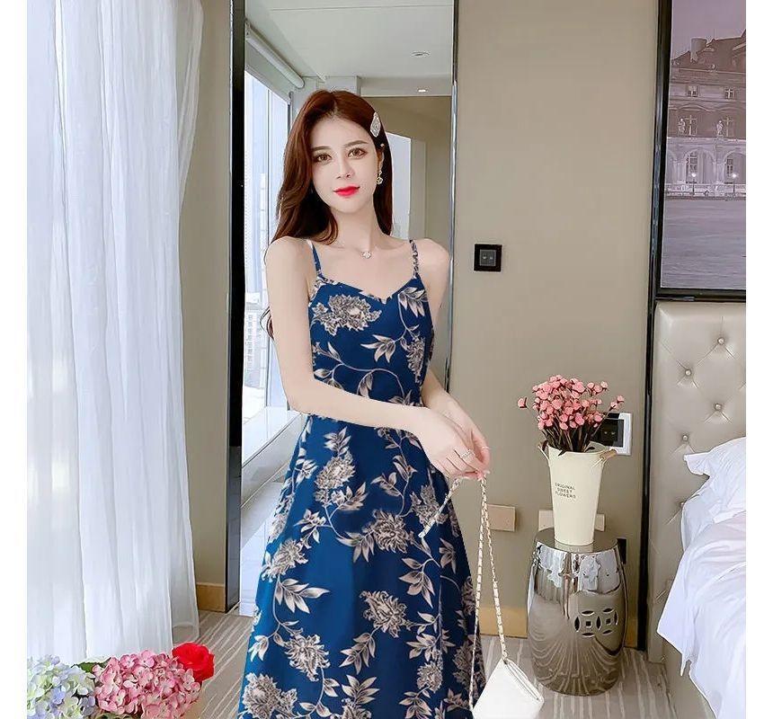 Spaghetti Strap Floral Maxi A-Line Dress Product Image