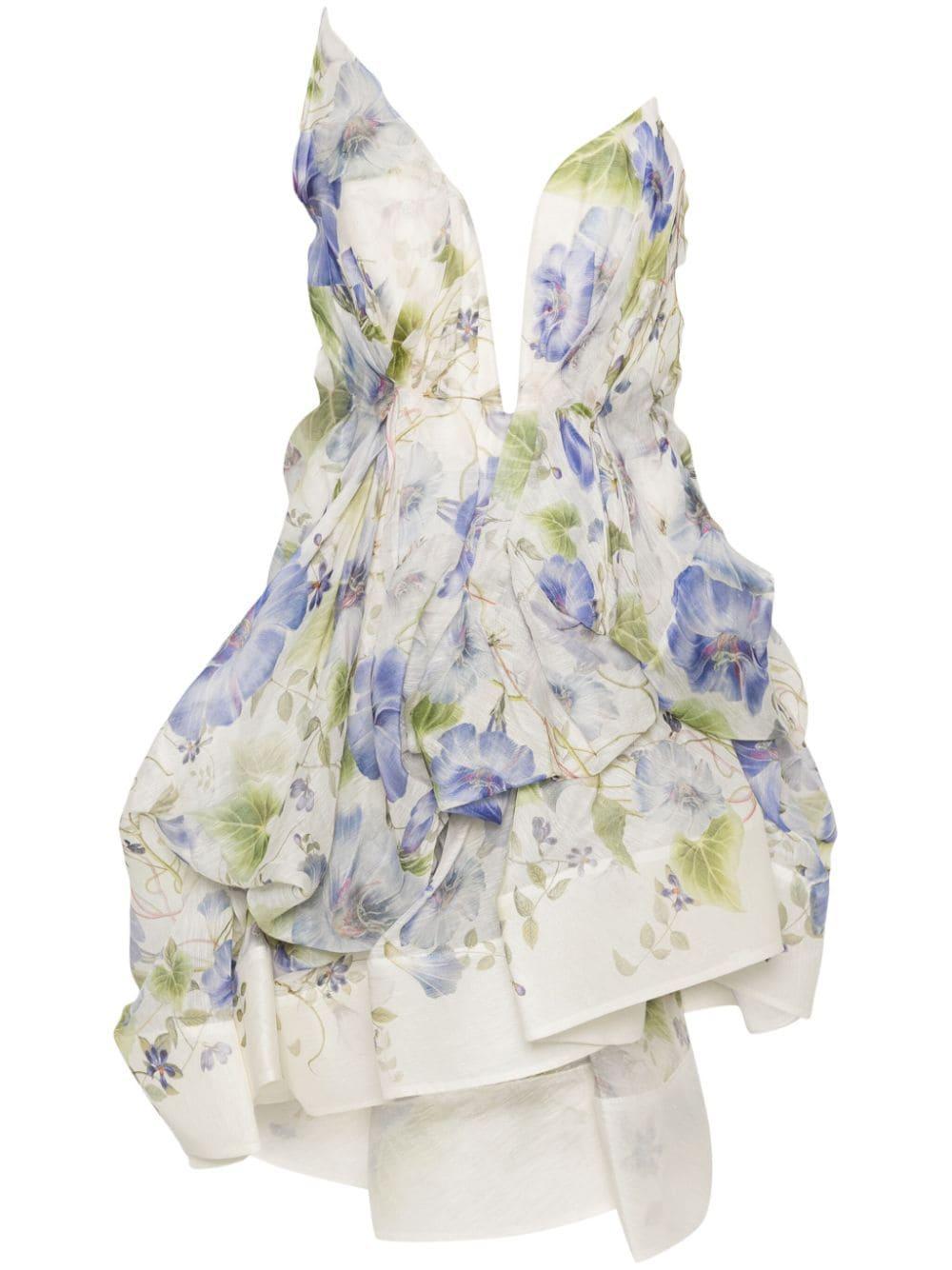 Natura Ruffled Silk Mini Dress In White Product Image