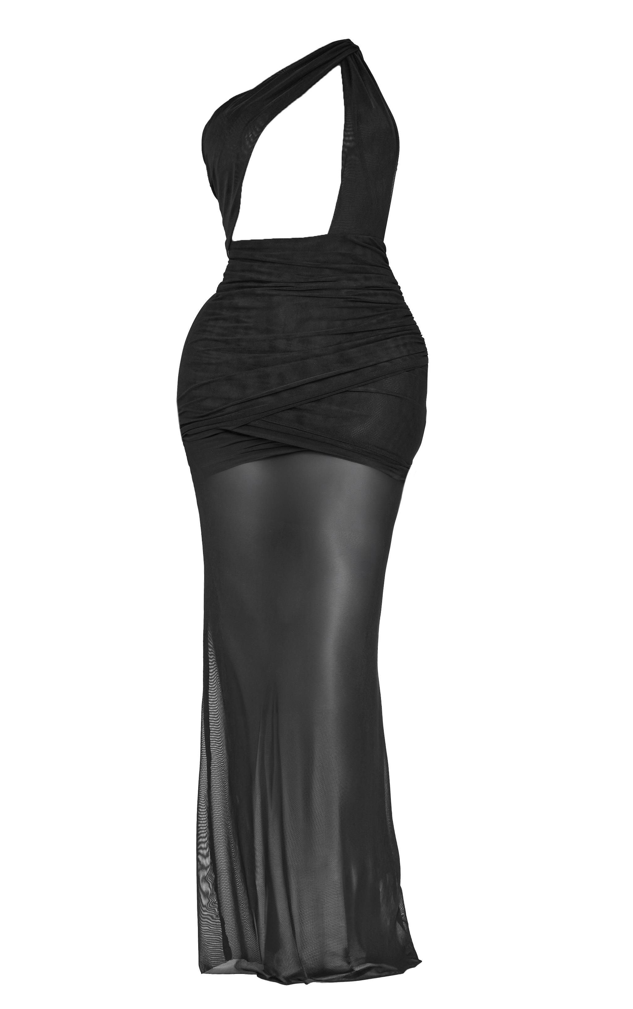 Shape Black Mesh Insert Asymmetric Cut Out Maxi Dress Product Image