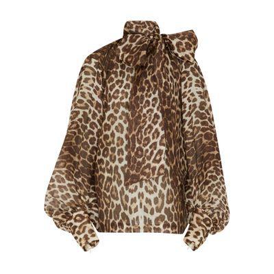 Illustration Billow Leopard-printed Linen-silk Chiffon Top In Multi Animal Product Image