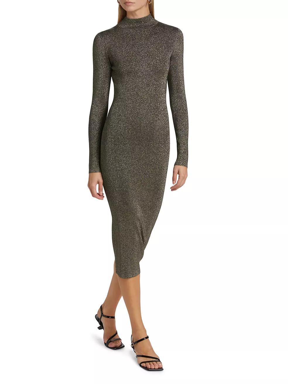 Metallic Mock Turtleneck Body-Con Midi-Dress Product Image