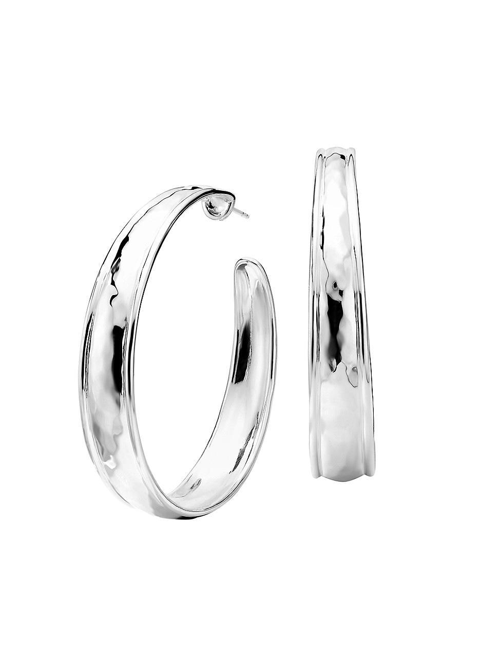 Womens Goddess #4 Sterling Silver Tapered Hoop Earrings Product Image