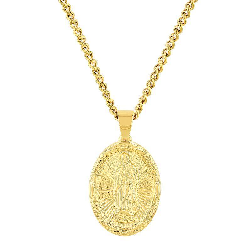 Steel Nation Mens Gold Tone Ion-Plated Stainless Steel Religious Medallion Pendant Necklace Silver Product Image