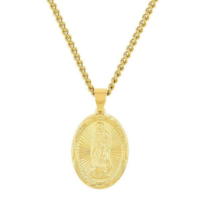 Steel Nation Mens Gold Tone Ion-Plated Stainless Steel Religious Medallion Pendant Necklace Yellow Product Image