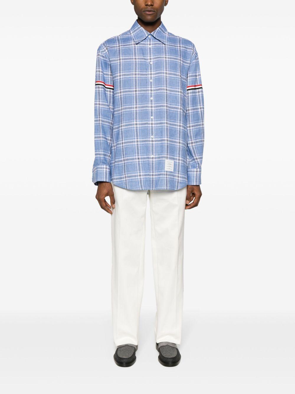 THOM BROWNE Rwb Stripe Checked Linen Shirt In Blue Product Image