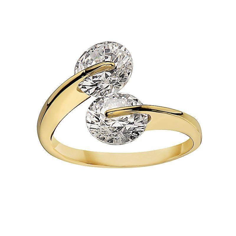 14k Gold Over Sterling Silver Cubic Zirconia Two Stone Ring, Womens Gold Tone Product Image