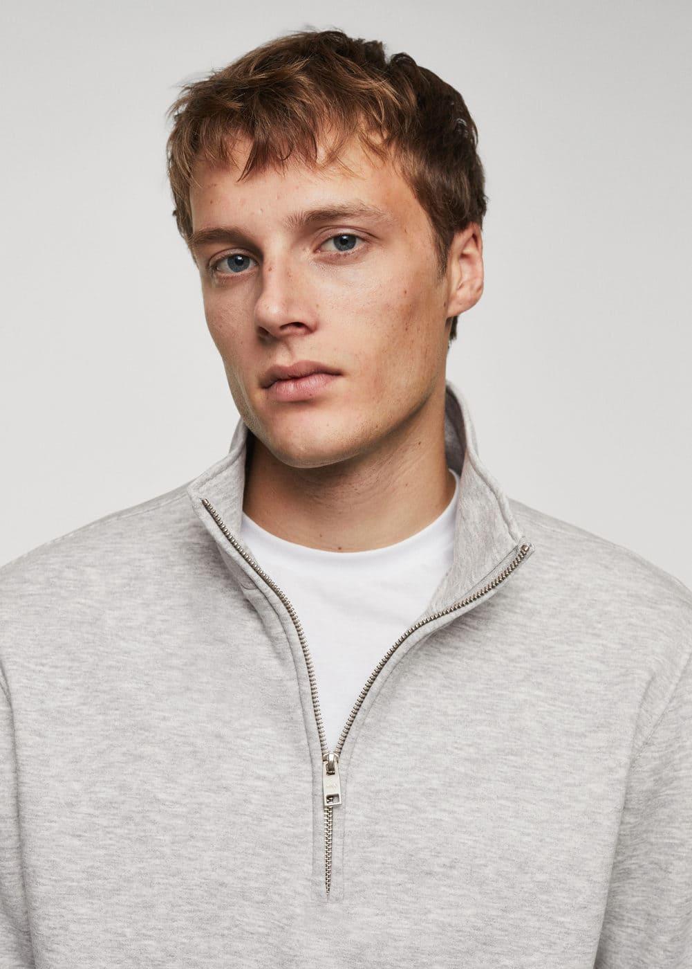 MANGO MAN - Cotton sweatshirt with zipper neck medium heather greyMen Product Image