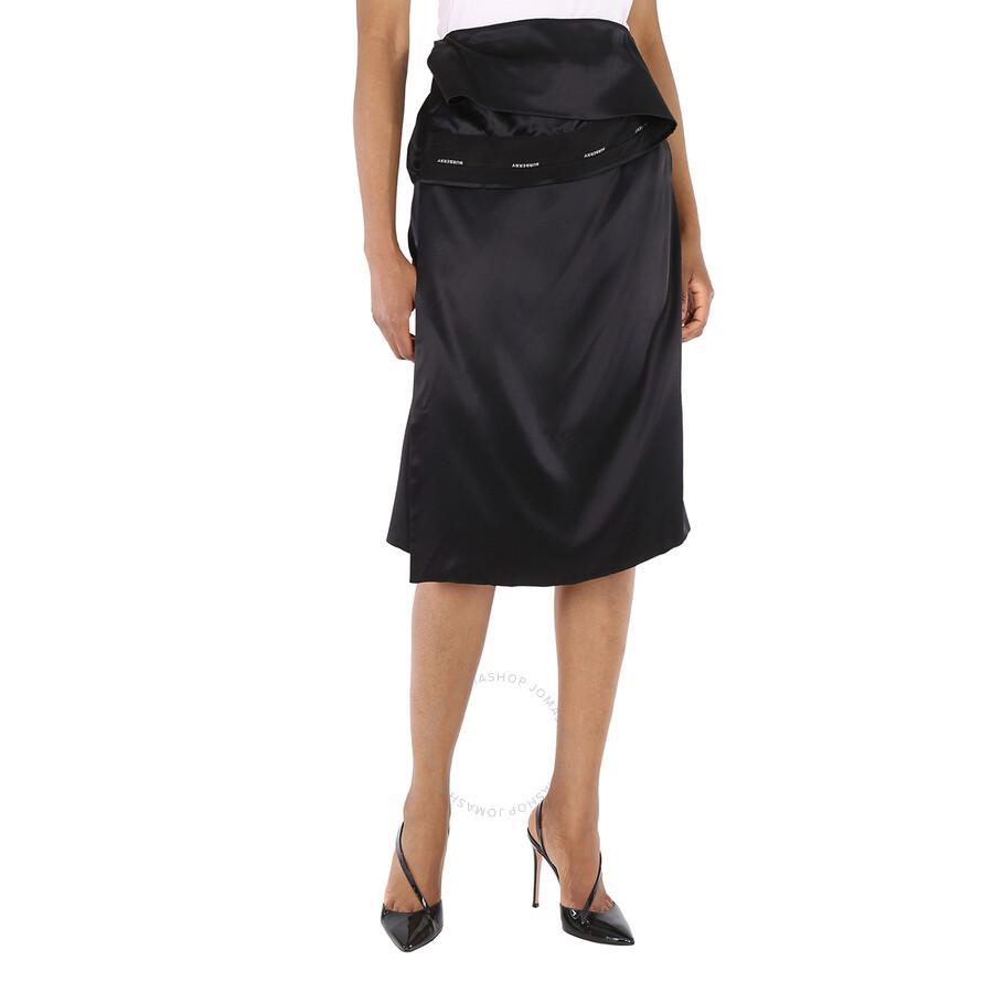 BURBERRY Ladies Black Silk Satin Foldover Skirt Product Image