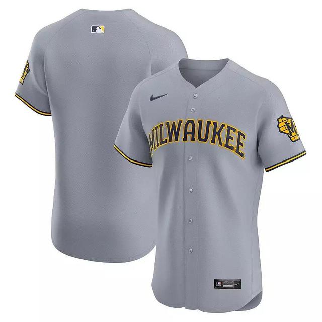 Mens Nike Gray Milwaukee Brewers Road Vapor Premier Elite Patch Jersey Product Image