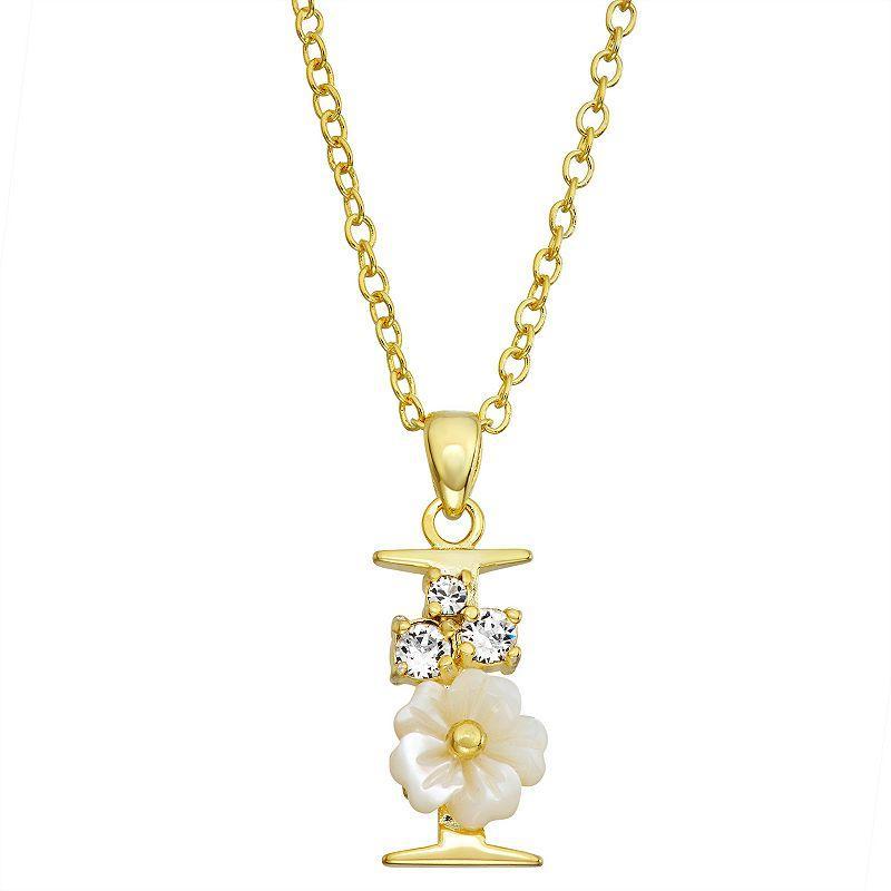 Brilliance Mother-of-Pearl Flower Initial Pendant Necklace, Womens White Product Image