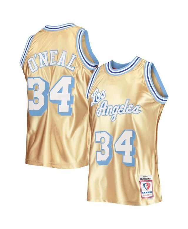 Mens Mitchell & Ness Shaquille ONeal Gold Los Angeles Lakers 75th Anniversary 1996-97 Hardwood Classics Swingman Jersey - Gold Product Image