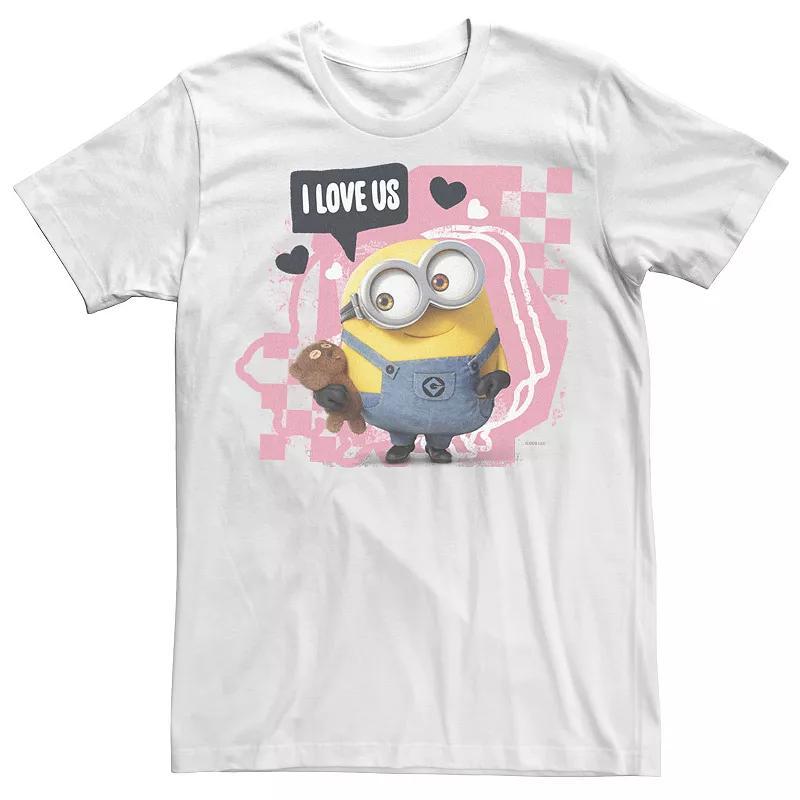 Mens Minions I Love Us Pink Checkered Portrait Tee Product Image