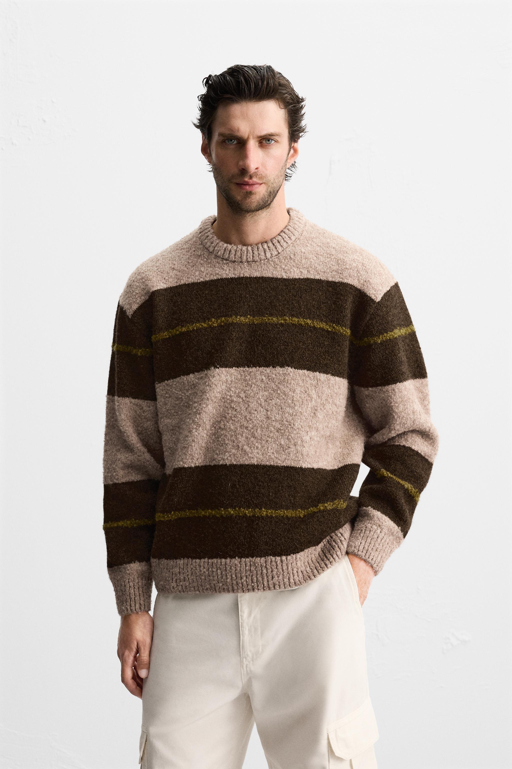 SWEATER WITH TEXTURED BOUCLÉ STRIPES Product Image