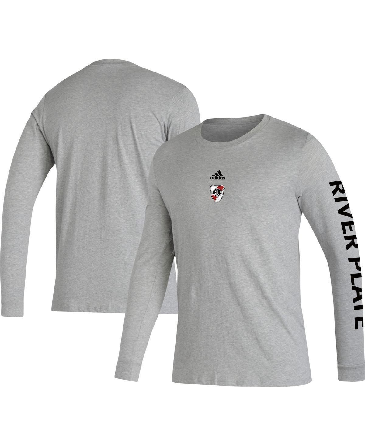 Mens adidas Heather Gray Club Atletico River Plate Crest Long Sleeve T-shirt Product Image