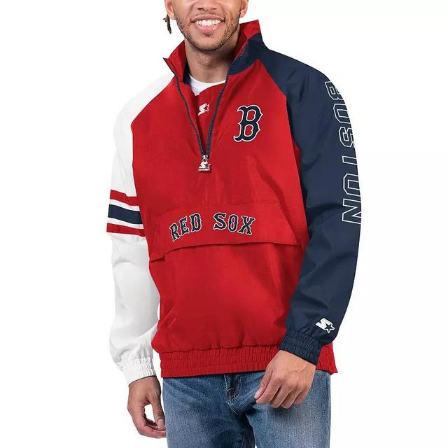 Mens Starter /Navy Boston Sox Elite Raglan Half-Zip Jacket Product Image