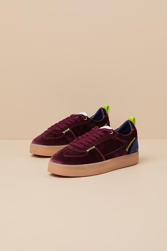 Tucker Burgundy Multi Velvet Flatform Lace-Up Sneakers Product Image