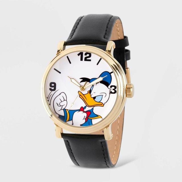 Mens Disney Donald Duck Vintage Leather Strap Watch - Black Product Image