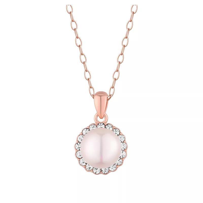 Forever Radiant Rose Gold Tone Over Sterling Silver Freshwater Cultured Pearl & Crystal Halo Pendant Necklace, Womens Pink Tone Product Image