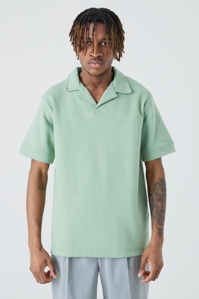 Tall Core Heavy Interlock Revere Cuffed Polo | boohooMAN USA Product Image