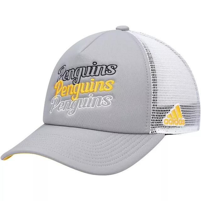 Womens adidas Gray/White Pittsburgh Penguins Foam Trucker Snapback Hat Product Image