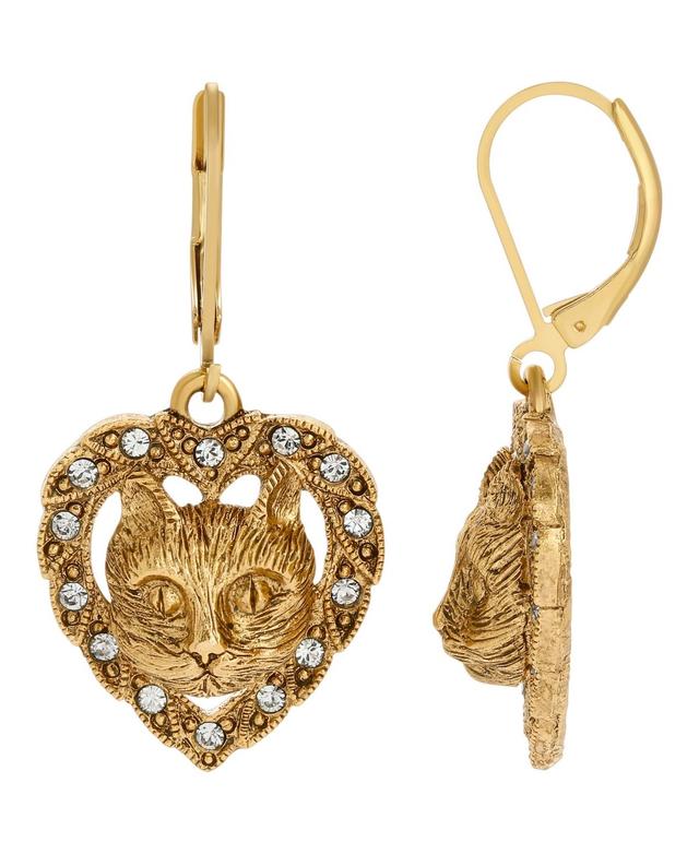 1928 Gold Tone Heart Shaped Paw Crystal Earrings, Womens, Yellow Product Image