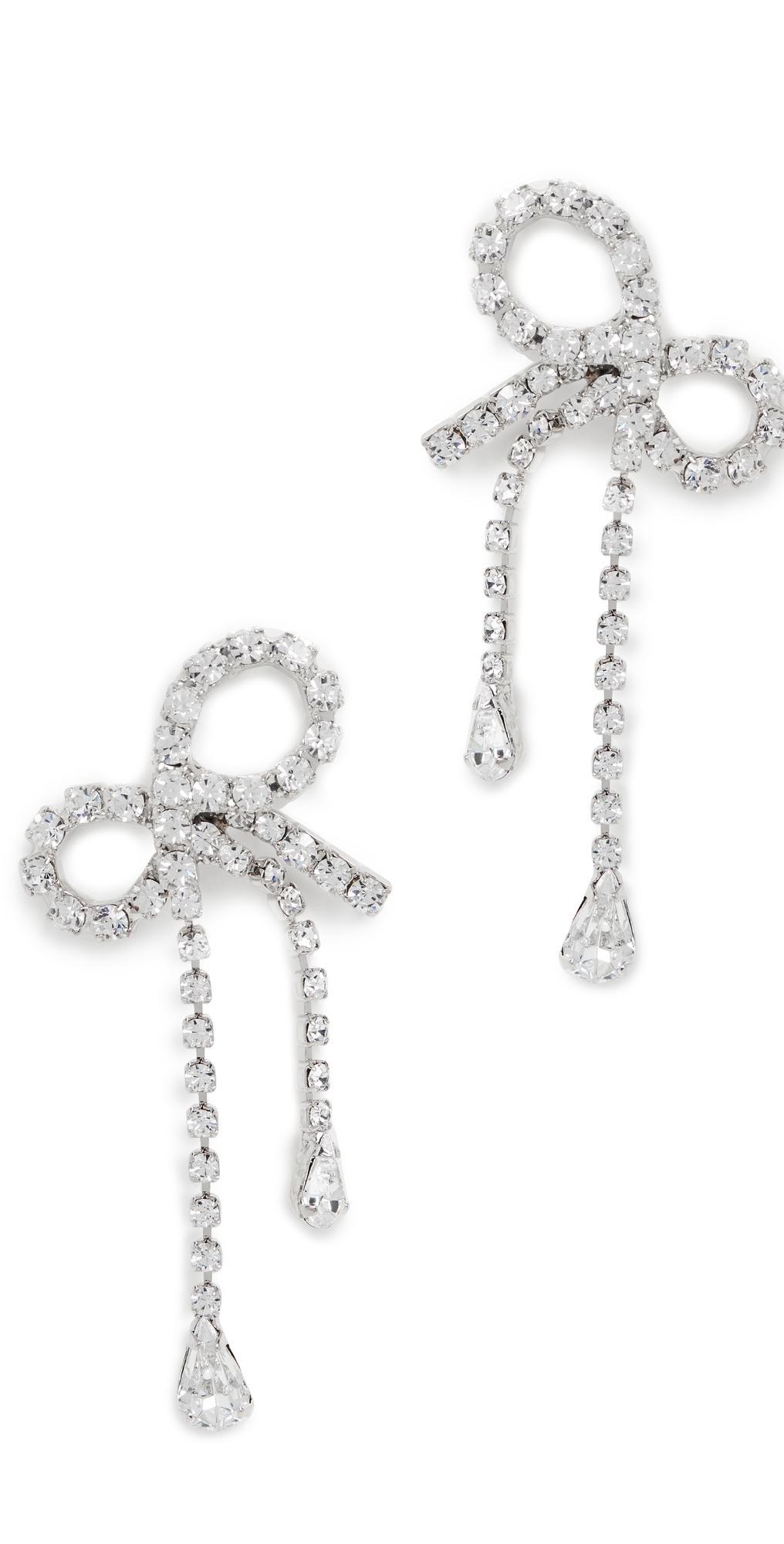 Womens Mirabelle Silvertone & Crystal Bow Drop Earrings - Crystal - Crystal Product Image