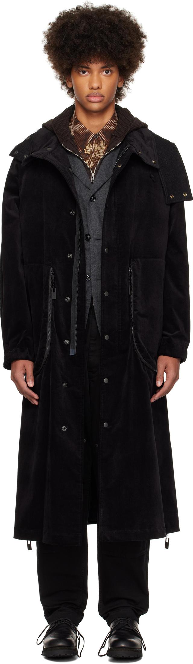 Black M-Velvet Hooded Coat Product Image