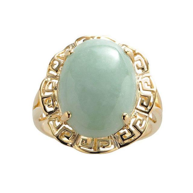 Dynasty Jade 18k Gold Over Silver Jade Greek Key Oval Ring, Womens, Green Product Image