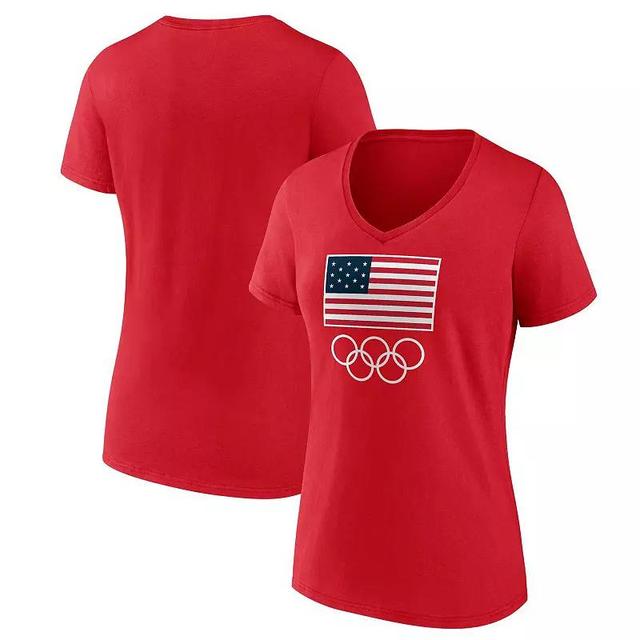 Womens Fanatics Red Team USA Flag and Rings V-Neck T-Shirt Product Image