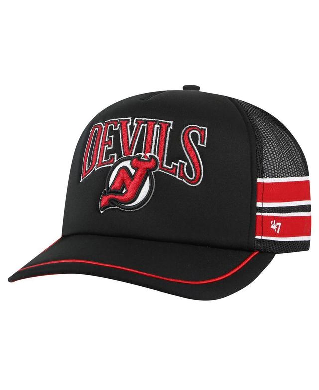 Mens 47 Black New Jersey Devils Sideband Stripes Trucker Snapback Hat Product Image