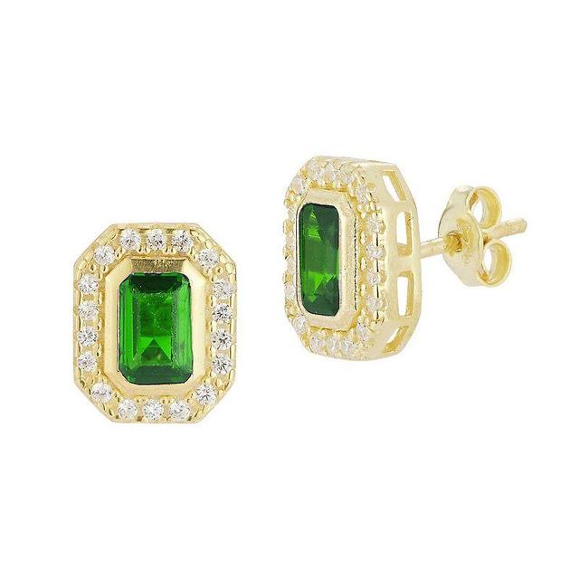 Sunkissed Sterling 14k Gold Over Silver Cubic Zirconia Stud Earrings, Womens, Gold Tone Green Product Image