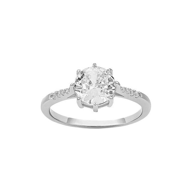 PRIMROSE Sterling Silver Round Cubic Zirconia Center Stone With Pave Cubic Zirconia Band Ring, Womens Sterling Silver White Product Image