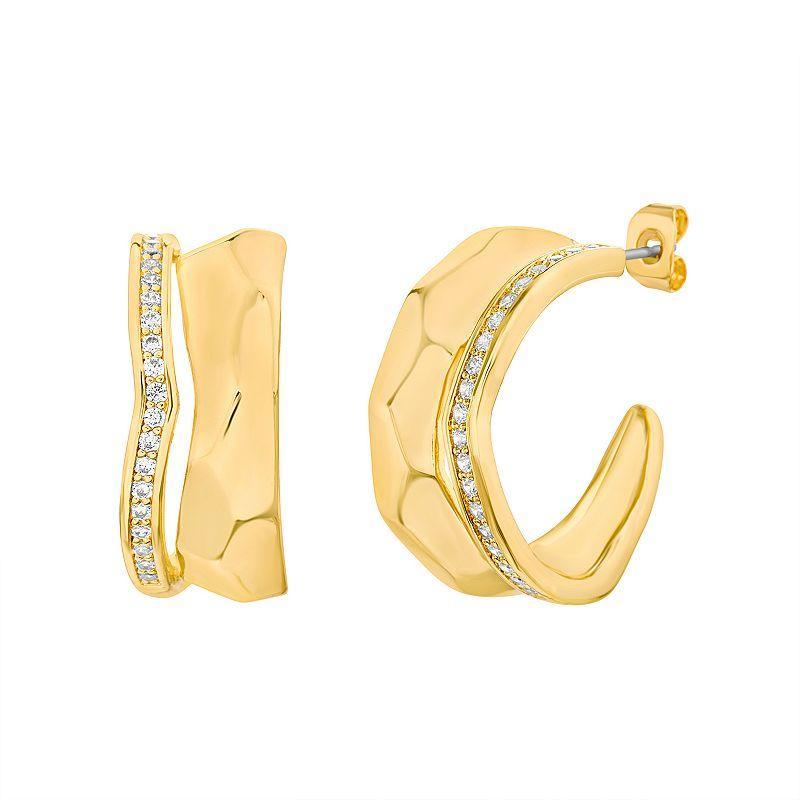 Paige Harper 14k Gold Over Recycled Brass Cubic Zirconia Double-Layer Open Hoop Earrings, Womens, Gold Tone Clear Product Image