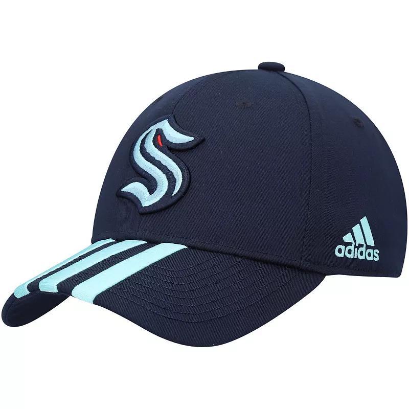 Mens adidas Navy Seattle Kraken Locker Room Primegreen Three Stripe Adjustable Hat, Krk Blue Product Image