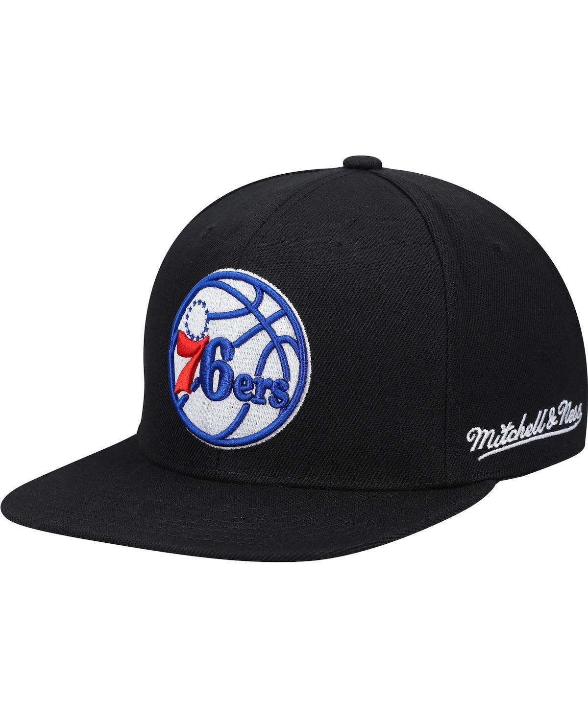 Mens Mitchell & Ness Black Philadelphia 76Ers English Dropback Snapback Hat Product Image