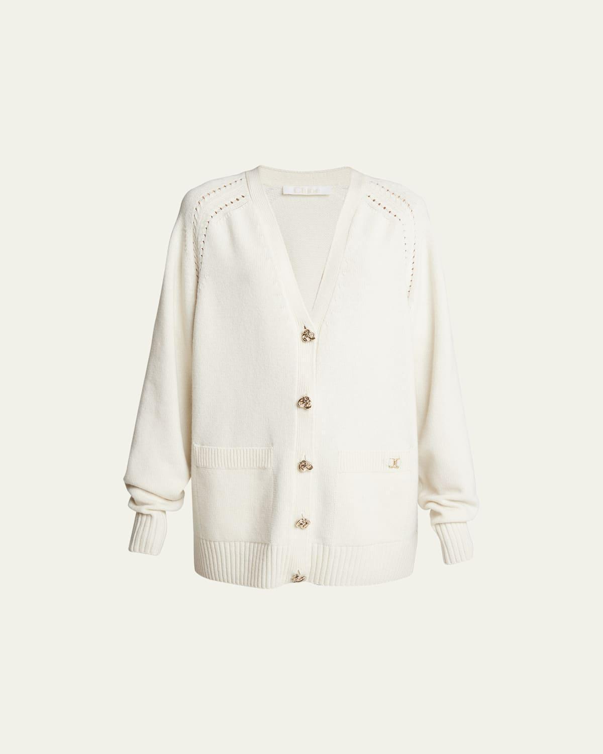 V-Neck Knot-Button Recycled Cashmere Cardigan Product Image