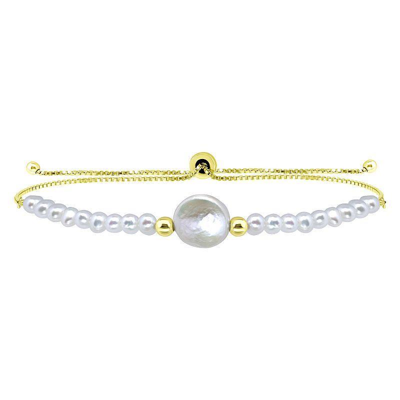 Aleure Precioso Sterling Silver Freshwater Cultured Pearl Adjustable Bracelet, Womens Gold Tone White Product Image