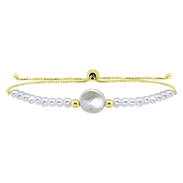 Aleure Precioso Sterling Silver Freshwater Cultured Pearl Adjustable Bracelet, Womens Gold Tone White Product Image