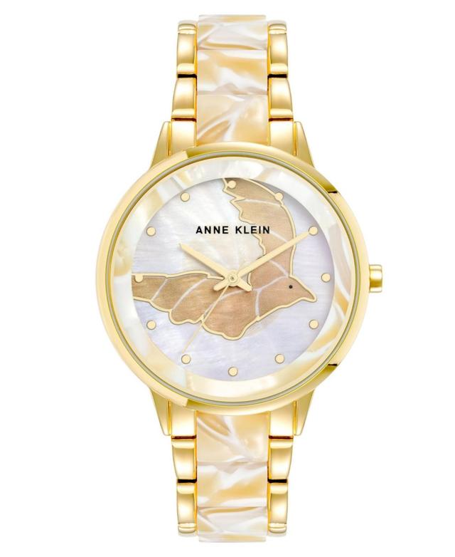 Anne Klein Womens Three-Hand Quartz Gold-Tone Alloy Resin Bracelet Watch, 37mm - Gold-Tone, Ivory Product Image