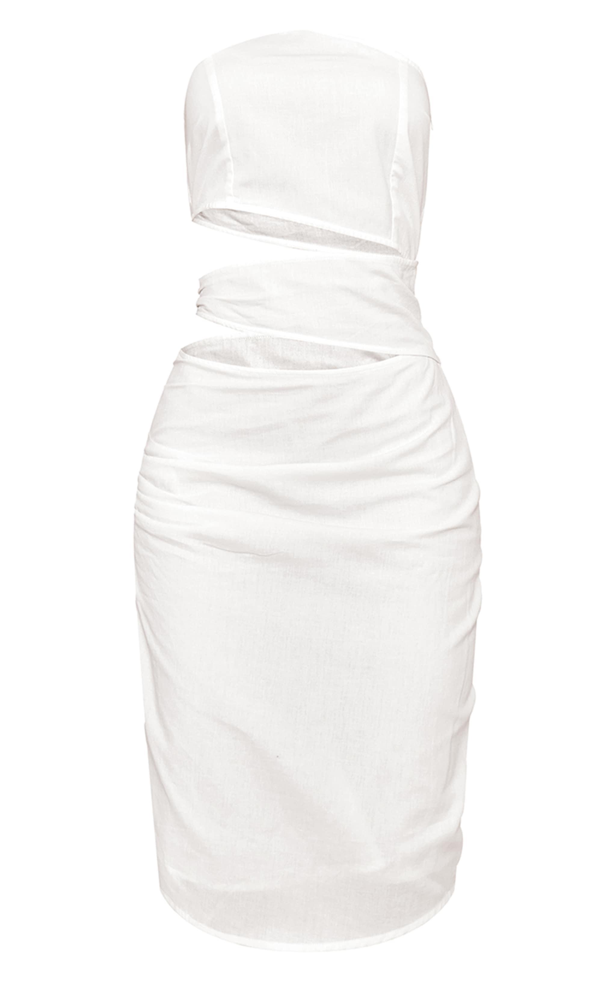 White Linen Look One Shoulder Cut Out Midi Dress Product Image