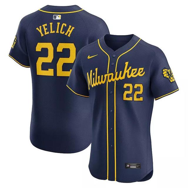 Mens Nike Christian Yelich Milwaukee Brewers Alternate Home Elite Player Jersey Blue Product Image