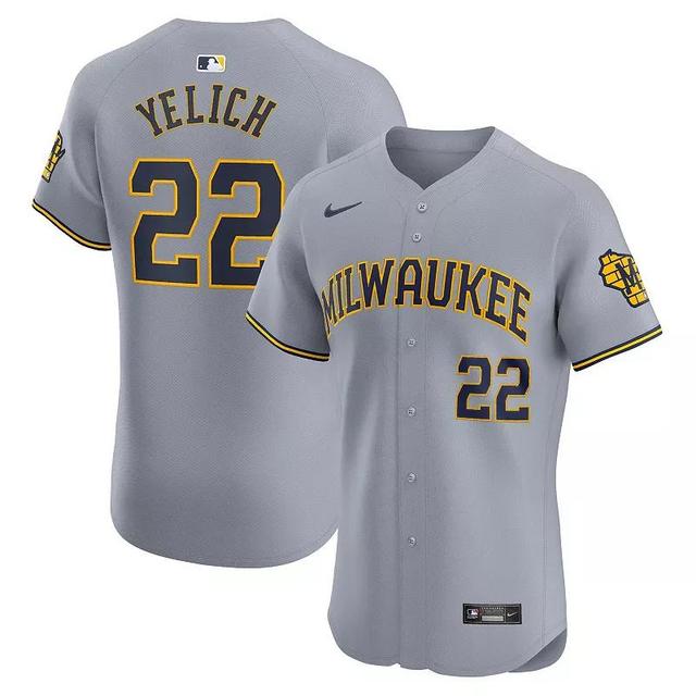 Mens Nike Christian Yelich Gray Milwaukee Brewers Road Elite Player Jersey Product Image