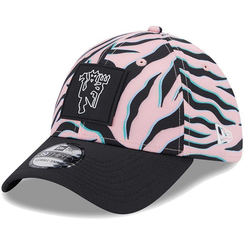 Mens New Era Pink/Black Manchester United Zebra All Over Print 39THIRTY Flex Hat Product Image